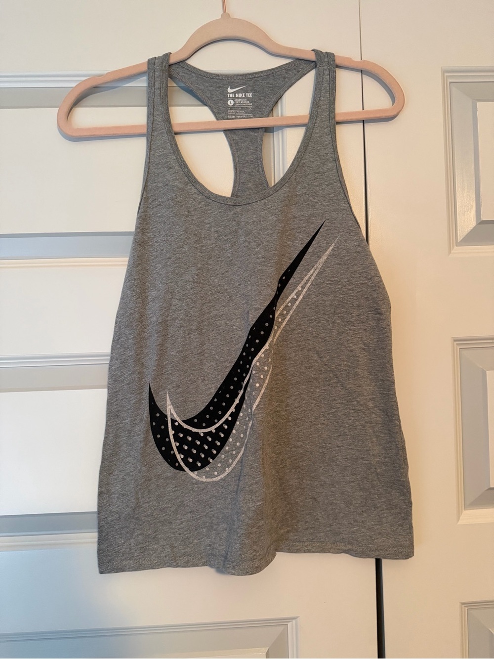 Nike Women’s Gray Racerback Tank with Layered Swoosh Graphic